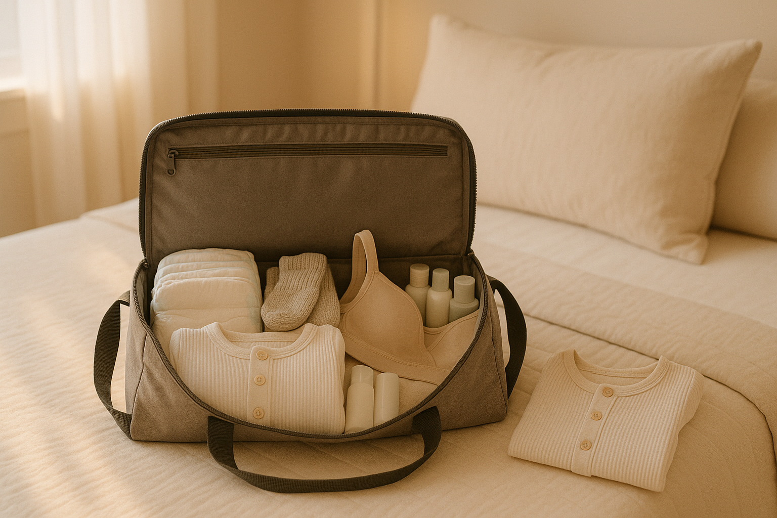 Hospital bag checklist for mom, baby & partner - items to pack for a comfortable stay.