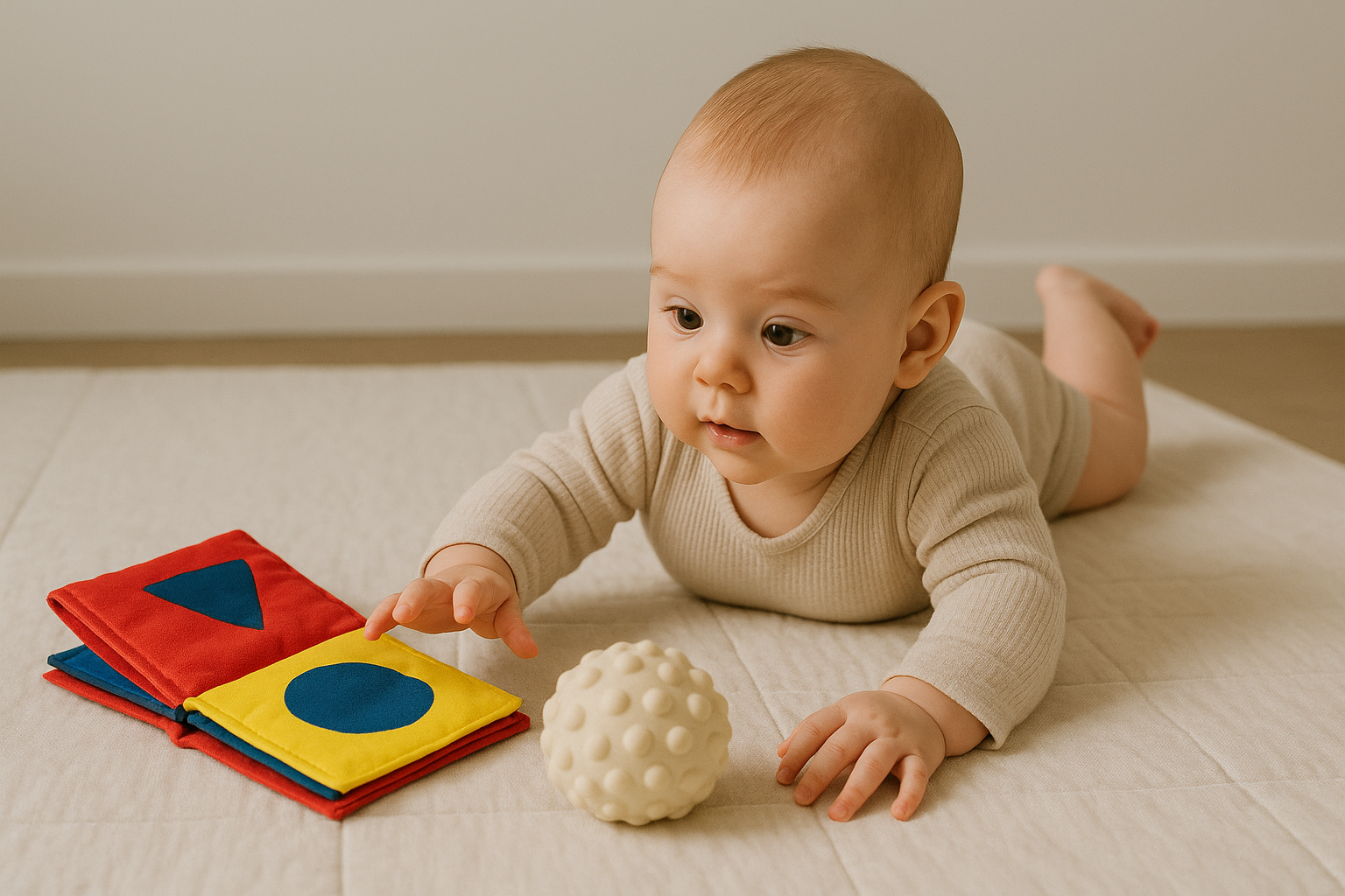 Play mat with sensory ball and cloth book — best toys for 3–6 month old babies