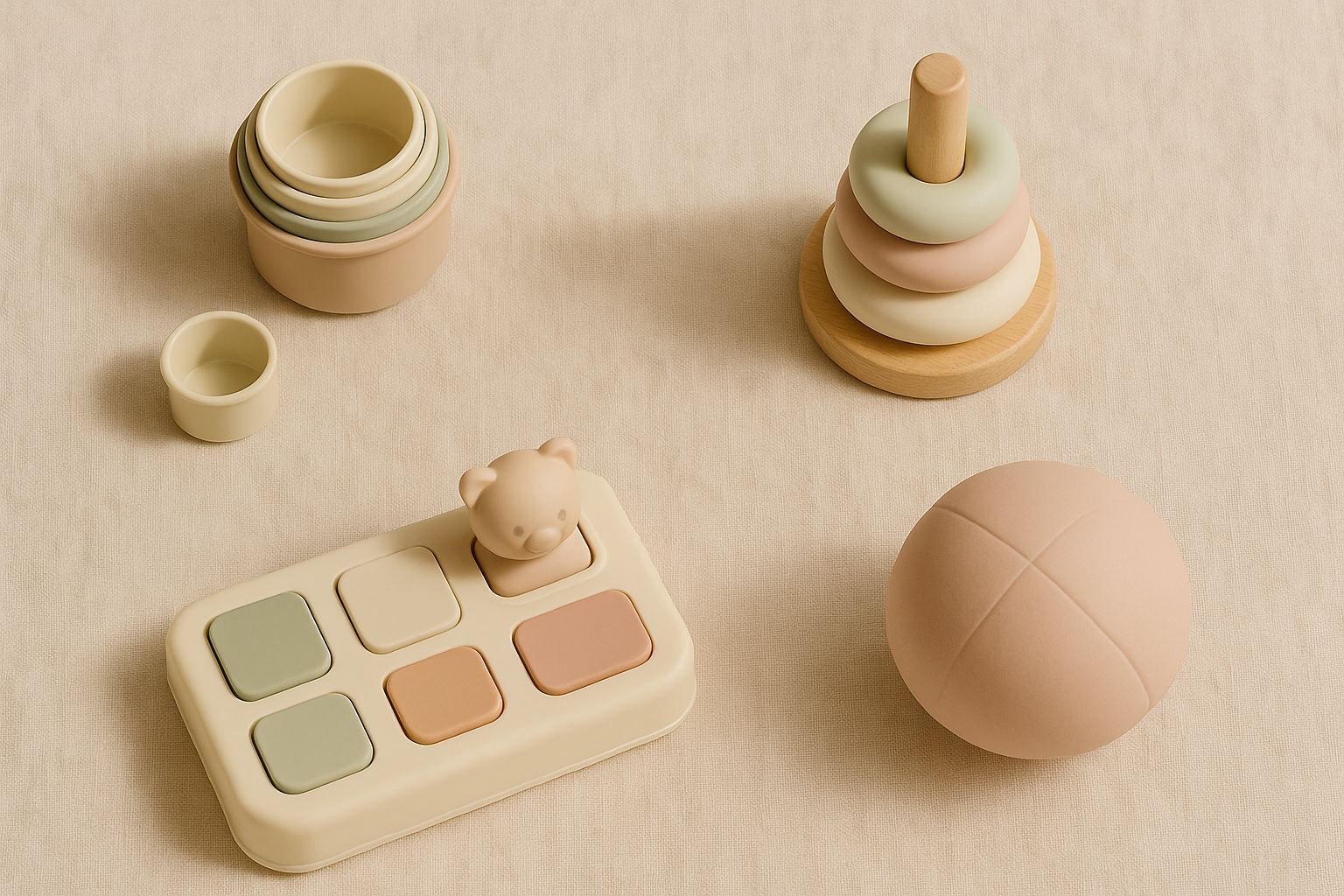 Best toys for 6–9 month old babies: stacking cups, ring stacker, pop-up box and large ball