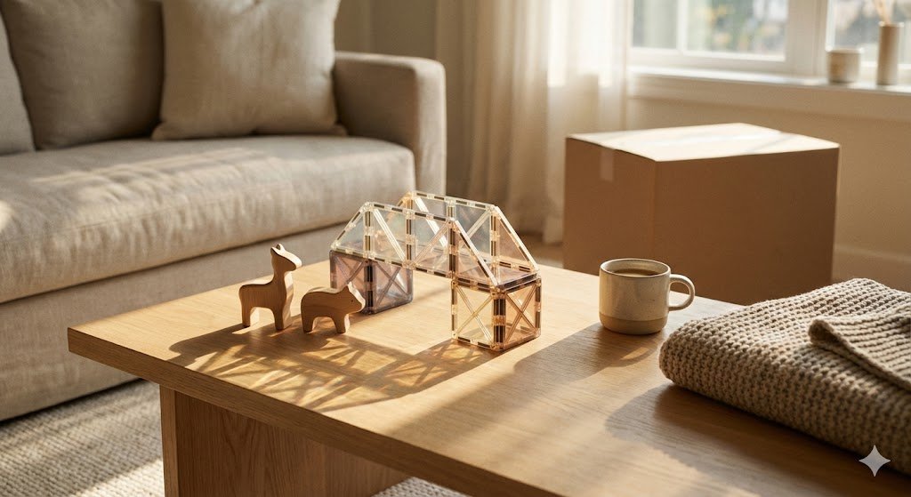 Child playing independently with open-ended toys