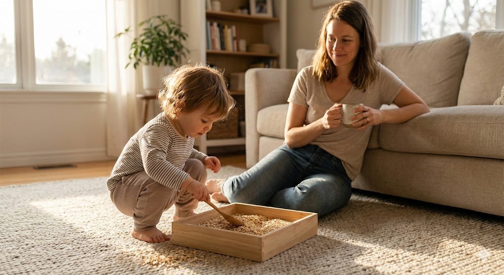 Toddler exploring and learning through play
