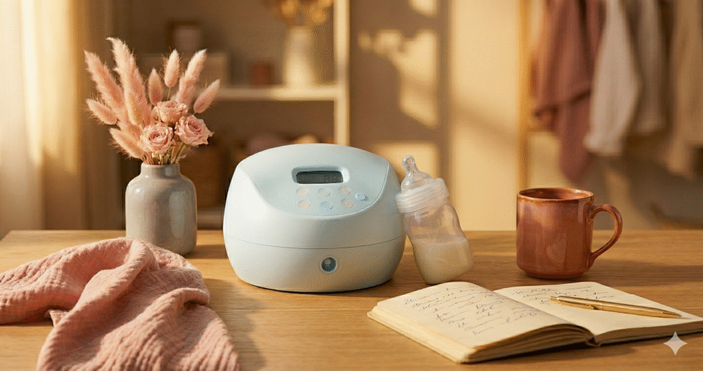 Best breast pumps of 2026 — electric pump and bottle on wooden desk with warm morning light