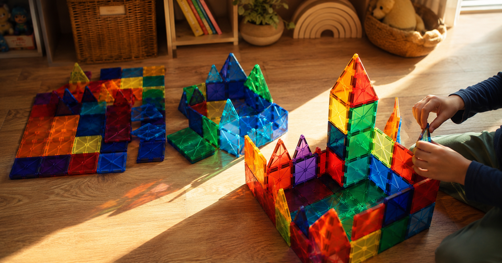 Magna-Tiles vs Connetix vs PicassoTiles 100-piece sets compared side by side, magnetic building tiles 2026 review